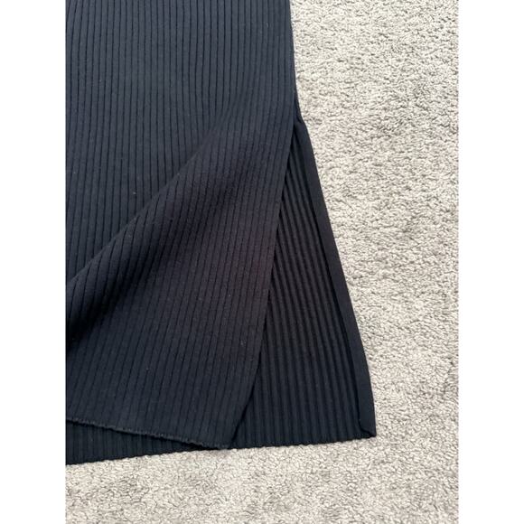 Good American Belted Stretch Black Sweater Dress 1/2 S/M Slit Bodycon Midi - Picture 4 of 7